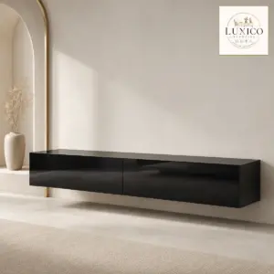 ELEGANT 180 cm High-Gloss Floating TV Cabinet – Black — matching-model product view