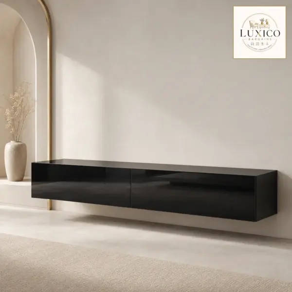ELEGANT 180 cm High-Gloss Floating TV Cabinet – Black — matching-model product view