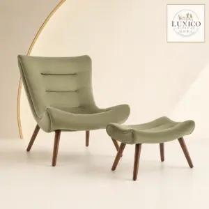 Katia Sage Green Velvet Accent Chair & Footstool – No Cushion — matching-model product view