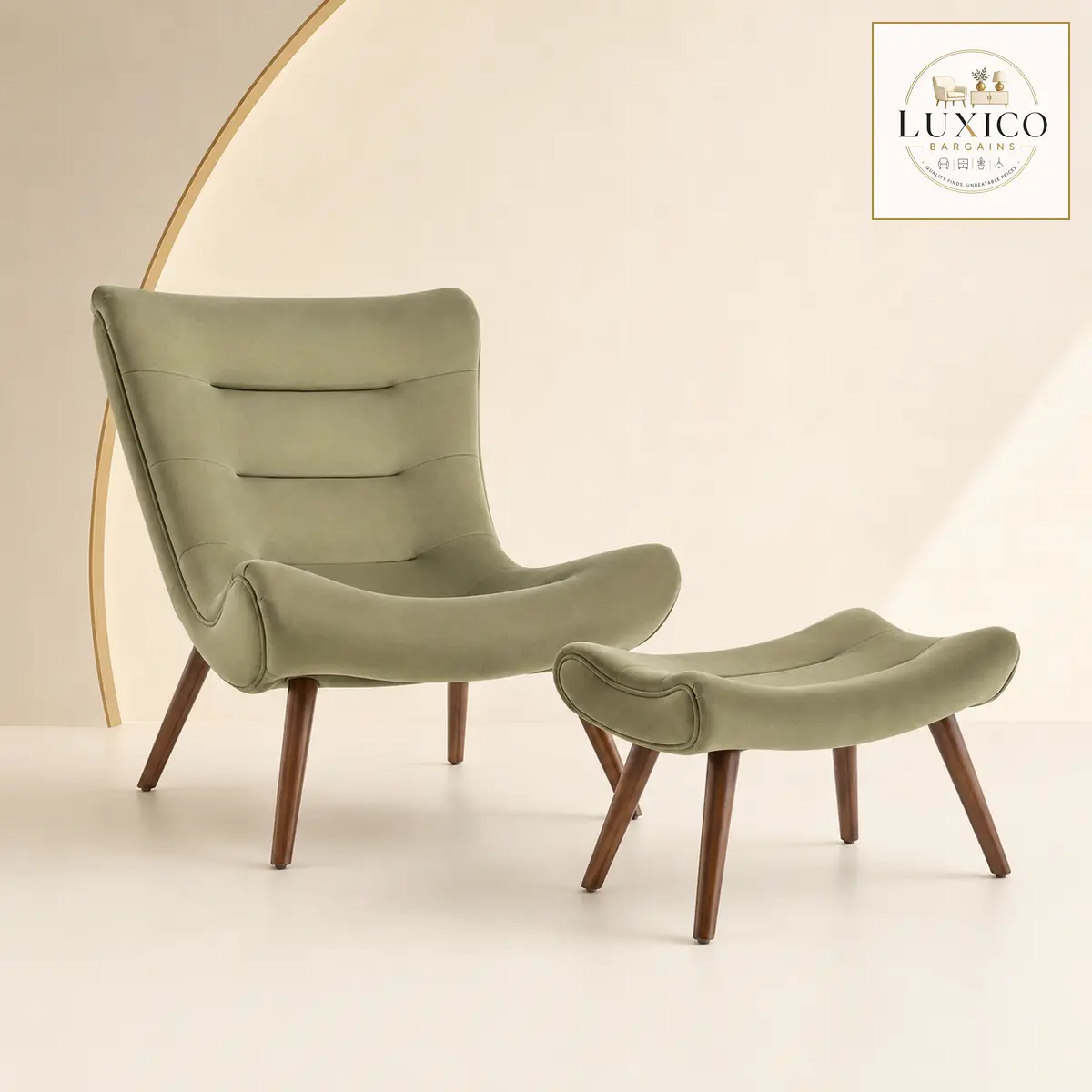 Katia Sage Green Velvet Accent Chair & Footstool – No Cushion — matching-model product view