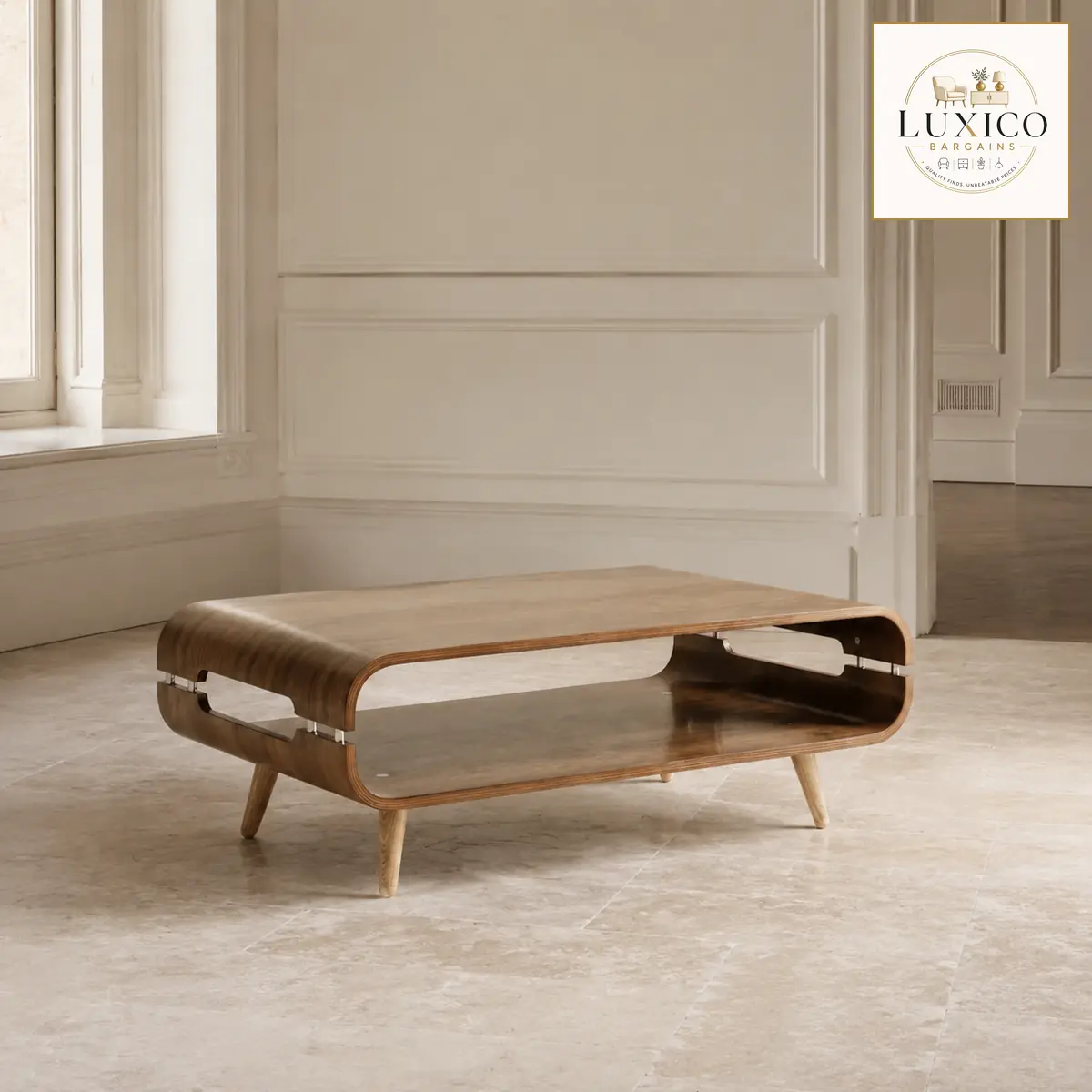 JUAL Furnishings Havana Matt Walnut Coffee Table — matching-model view, styled in a neutral interior