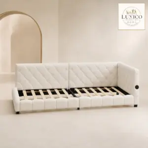 Beige Velvet 3 ft Single Bed with Side Rails & USB Port — matching-model product view
